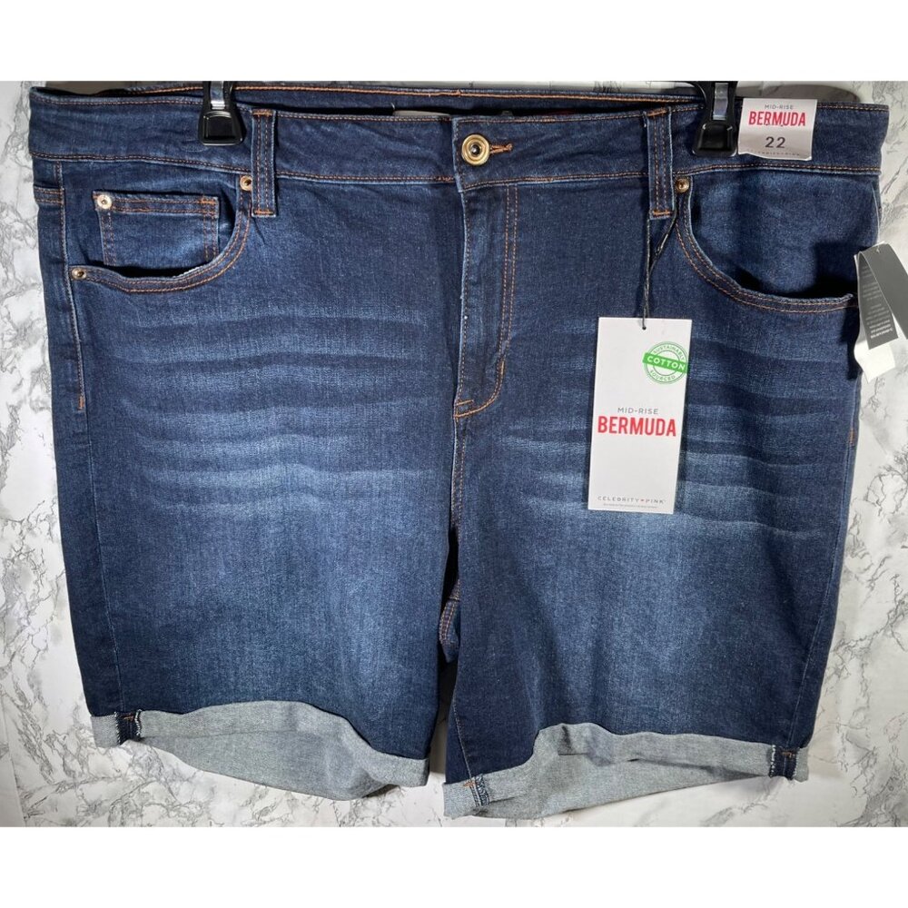 Celebrity Pink Womens Mid-Rise Bermuda Shorts Size 22 dark wash Denim